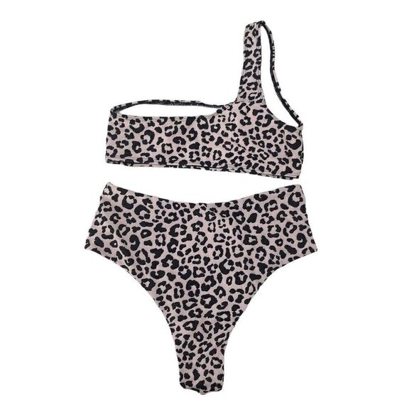 Animal Print Bikini One Shoulder High Waist Cheeky Size Small Swimsuit White - Picture 2 of 5